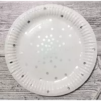 Праздничная тарелка Серебряная в горошек